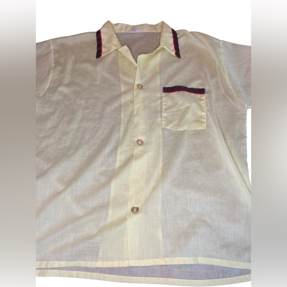 Vintage Button Up Men’s XL Yellow Brown Red Sheer Comfy Summer Spring Bowling - Picture 2 of 4
